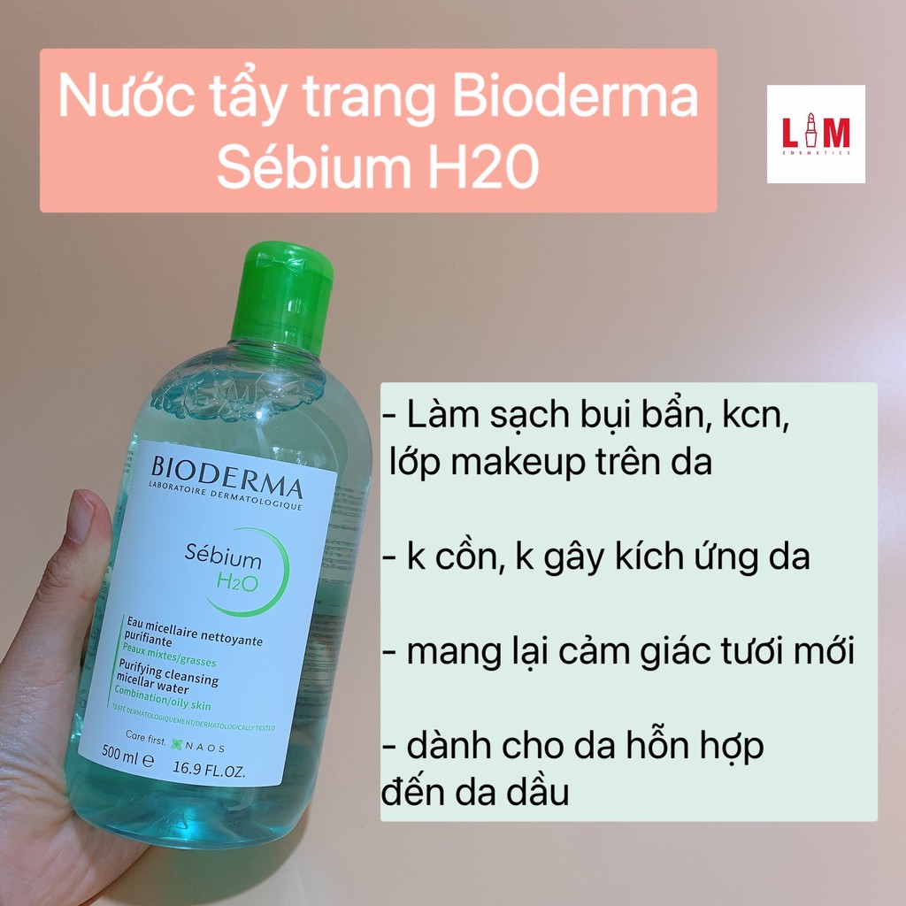 Nước tẩy trang Bioderma Sébium H2O 500ml màu xanh [Chính Hãng]