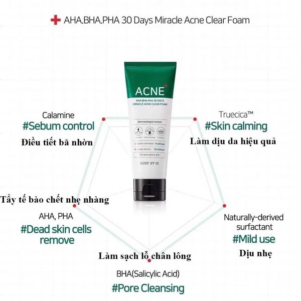 Sữa Rửa Mặt Some By Mi AHA-BHA-PHA 30 Days Miracel Acne Clear Foam 100ml