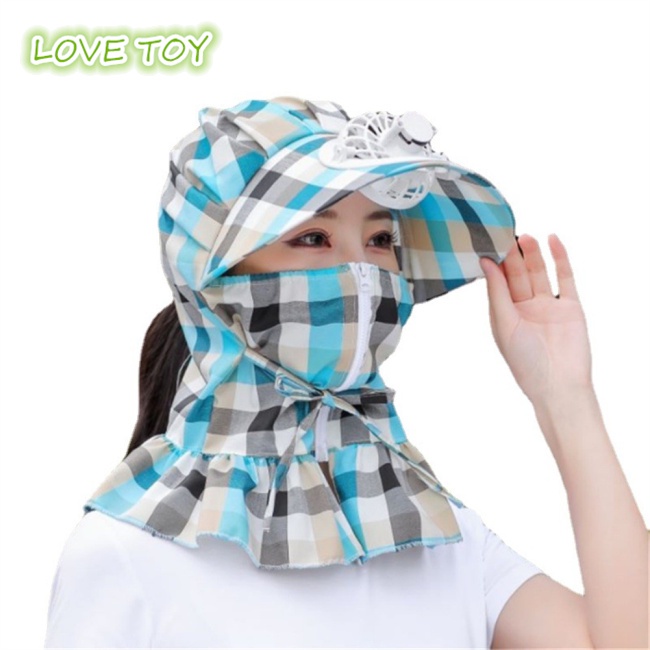 Mũ Vành Rộng Chống Nắng Bằng Cotton Có Quạt Và Dây Đeo Bảo Vệ Chống Tia Uv Dành Cho Nữ Đi Ngoài Trời