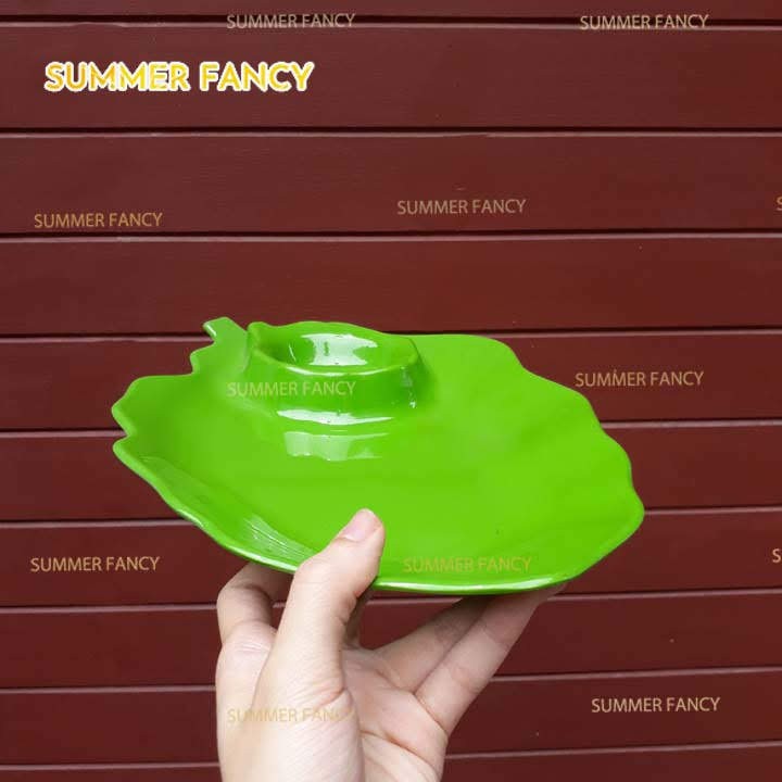 Dĩa đựng trái cây lá có chén tương 25 x 17 cm cao cấp đĩa phíp đen nâu - Leaf dish F-DTC06