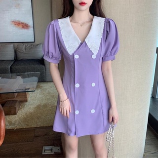 [sẵn-có ảnh thật] Đầm Tím Pastel Chữ A -Tay Phồng Mã QC85