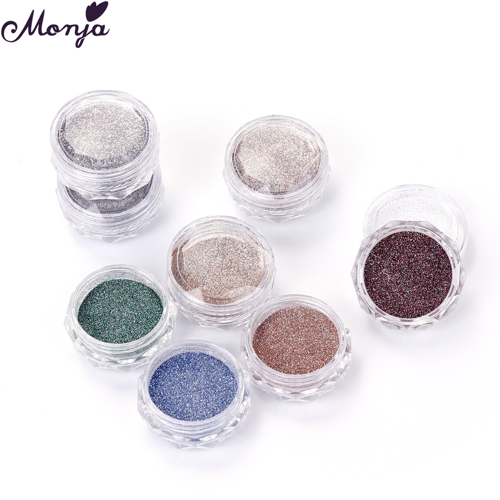 Monja 8 Colors Nail Art Crystal Diamond Glitter Powder Holographic Laser Shiny Nail Pigment Drilling Powder Manicure Decorations