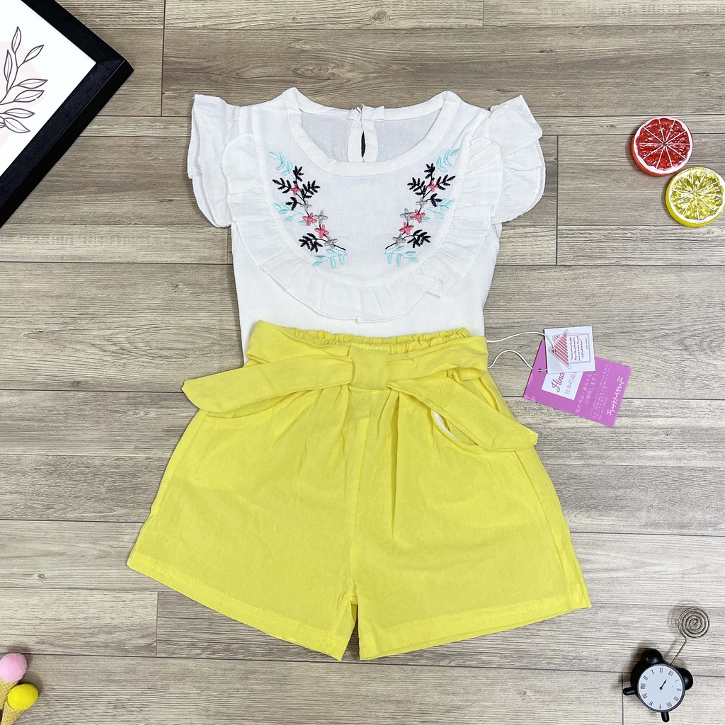 Set bộ rời áo hoa ngắn tay phối quần dễ thương cho bé gái HINATA - Áo thêu hoa dễ thương BF61