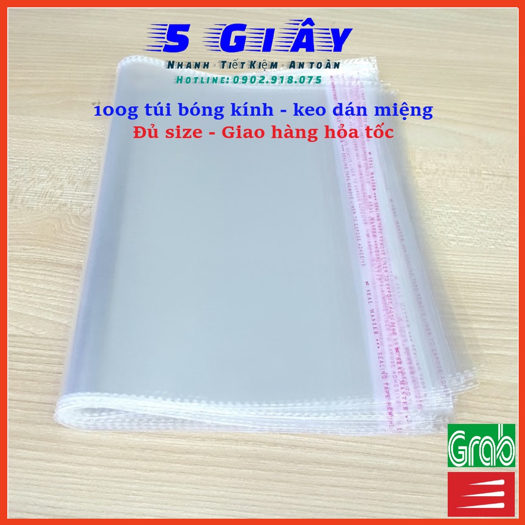 100g Túi Nilon Keo Dán Miệng OPP Trong Suốt, Bọc Kiếng, Đóng Gói, Đựng Phụ Kiện, Quần Áo – 5 Giây