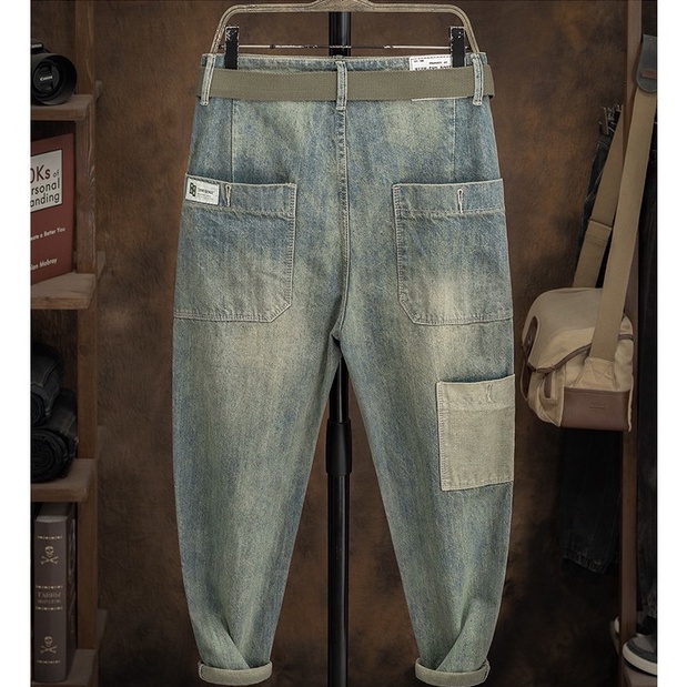 Quần jean nam màu nâu Kuu Clothes ống rộng chất Cotton vải bỏ dày dặn co dãn thấm hút mồ hôi tốt - Quần Jean T1