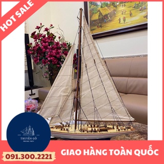 Du Thuyền Endorvour Dài 55cm Gỗ Xoan Đào Kiểu Dáng Hiện Đại- Cánh Buồm Trắng No Gió