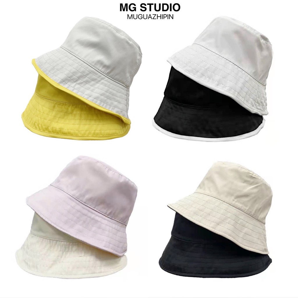 Mũ tai bèo MG STUDIO vải nylon màu trơn dễ thương đội được hai mặt