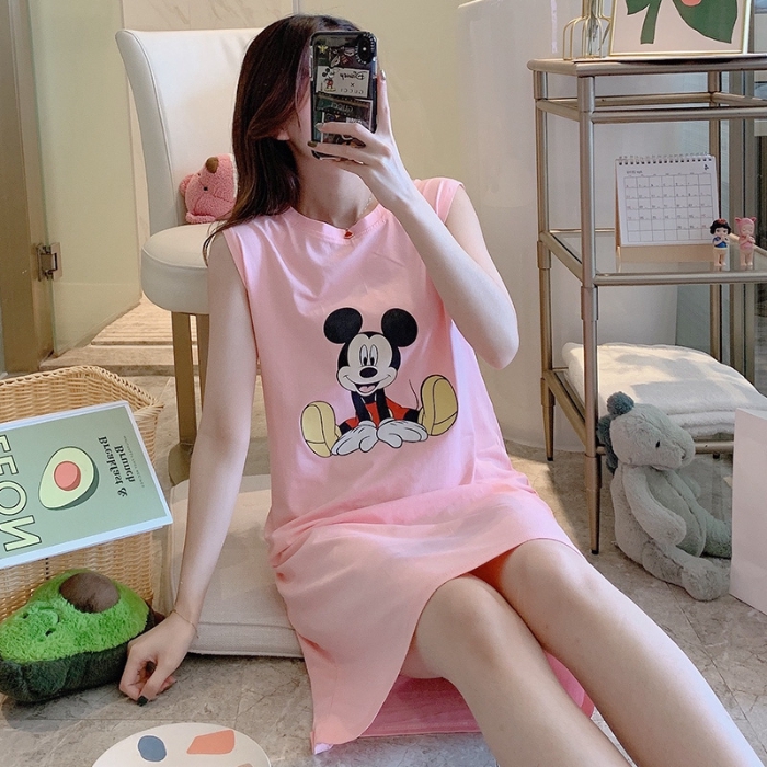 Đầm Ngủ Cotton Sát Nách In Hình Chuột Mickey Đáng Yêu Cho Nữ | BigBuy360 - bigbuy360.vn