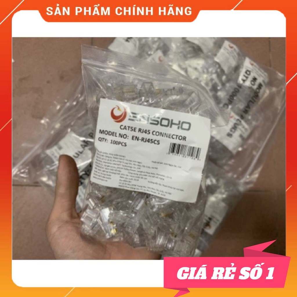 [Chính Hãng] Hạt mạng RJ45 ENSOHO Cat 5E/Cat 6E cao cấp 8 chấu đồng dày mạ vàng