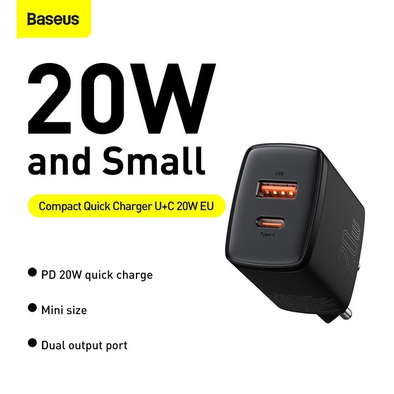 Củ sạc 20W Baseus - Hỗ trợ sạc nhanh QC3.0 - Dùng tốt cho các dòng IP, thiết bị Androi - An Toàn - Chính Hãng