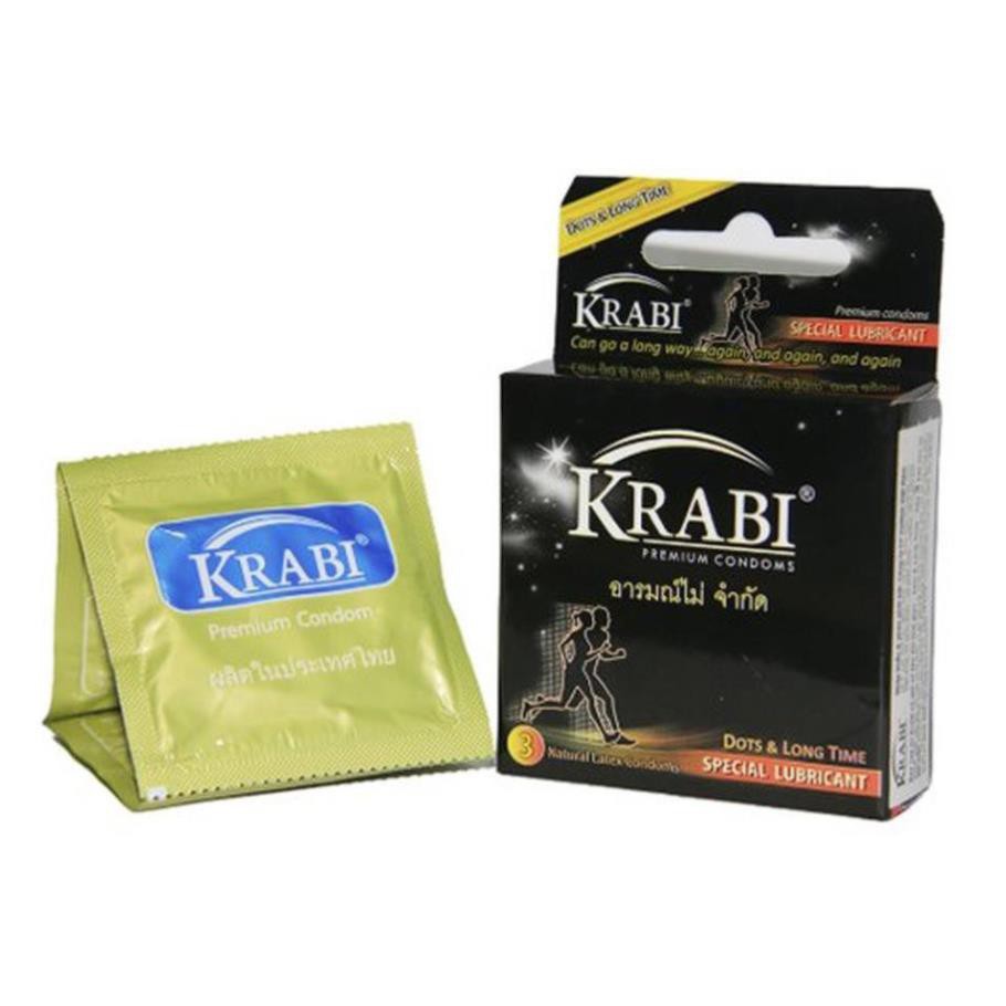 [CHE TÊN] [TRỊ XUẤT TINH SỚM -100%] Bao cao su Krabi có gai và kéo dài thời gian | Dots &amp; Longtime Krabi Premium Condoms