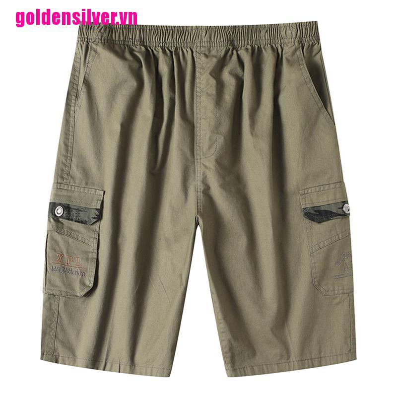 【Goldvn】Casual Men Solid Multi-Pockets Drawstring Baggy Cargo Shorts Pants Spo