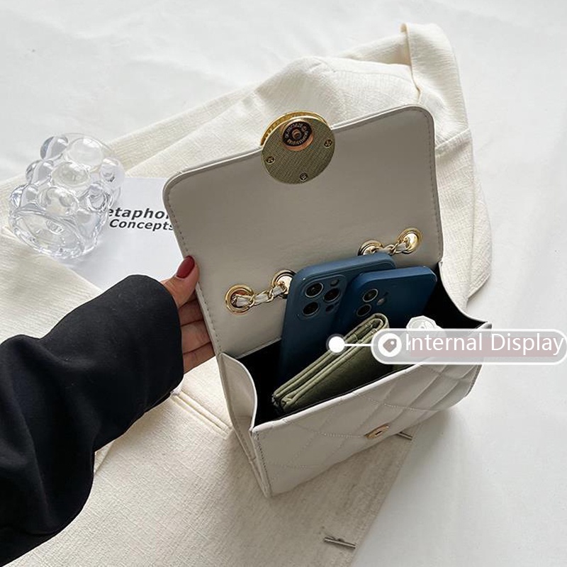 Túi Đeo Vai Hình Vuông Cỡ Nhỏ Phối Dây Đeo Sợi Xích Thời Trang Cho Nữ