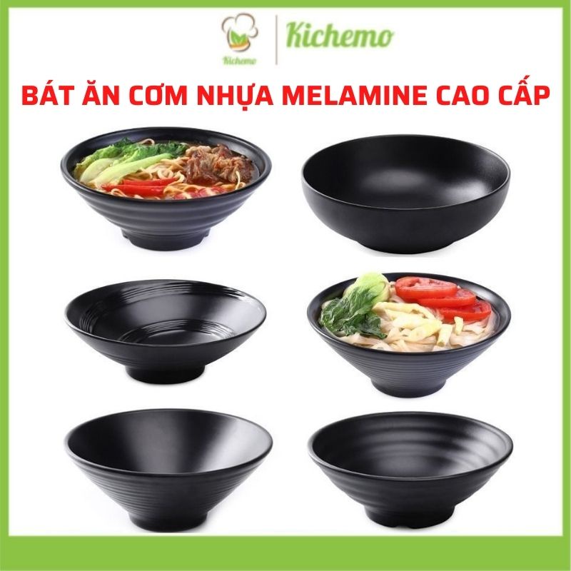 Bát ăn cơm Chén cơm nhựa melamine đen nhám cao cấp phong cách Hàn Quốc Nhật Bản
