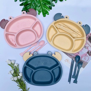 Set Khay ăn dặm lúa mạch 6 món hình Cua cho bé ăn dặm