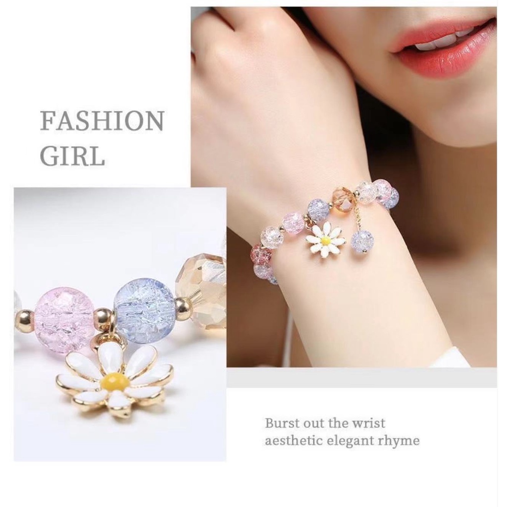 Vòng Đeo Tay Mặt Hoa Cúc Pha Lê Hồng Dành Cho Nữ