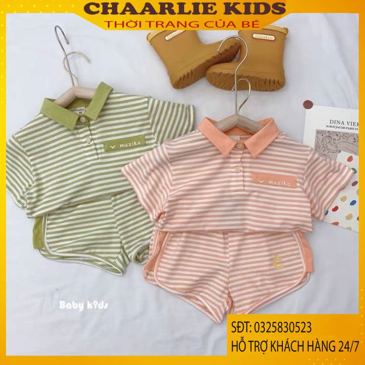 Bộ Cộc Tay Polo Kẻ Chất Liệu Thun Cotton Cho Bé Trai Và Bé Gái Từ 5Kg Đến 28Kg Polo Chaar Kids
