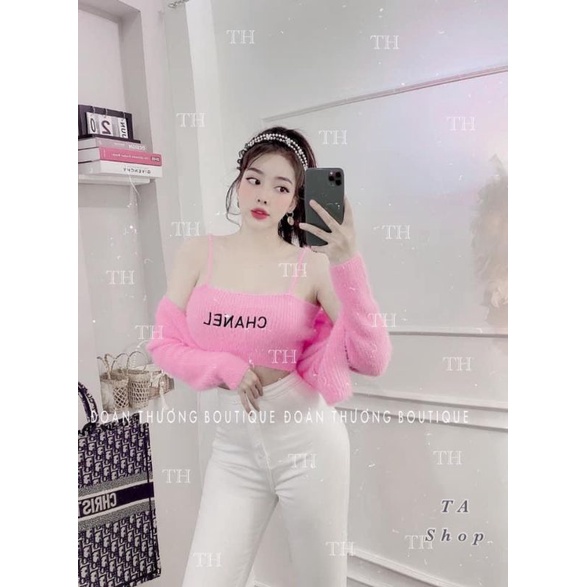 Sét áo 2 dây+áo cadigan lông X hàng QC