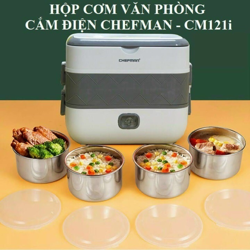 Hộp cơm Chefman ruột inox CM112i | CM121i, tặng kèm túi da, Hộp cơm văn phòng, [Chính hãng 7 ngày Lỗi 1 đổi 1, BH 1 năm)