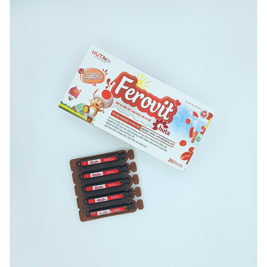 Siro FEROVIT Huta bổ sung sắt, acid folic cho bà bầu, vị dưa gang, không nóng, không táo bón hộp 20 ống