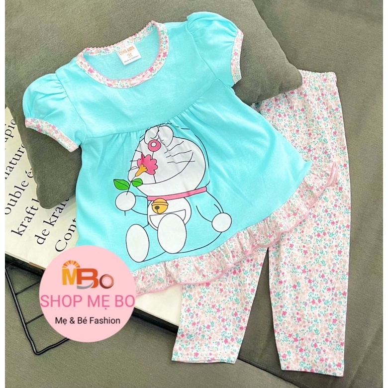 BỘ TAY NGẮN QUẦN DÀI THUN COTTON BÉ GÁI IN HÌNH ĐẸP