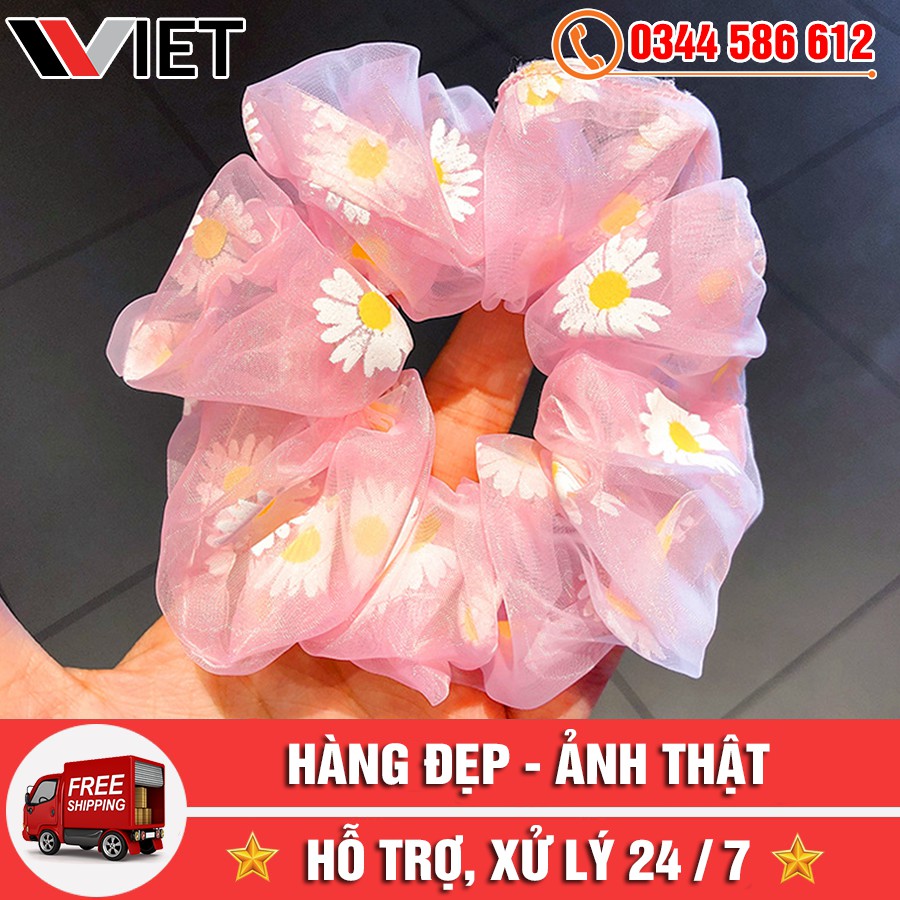 [DEAL HOT] Dây Buộc Tóc Scunchies Vải Hoa Cúc Phong Cách Hàn Quốc