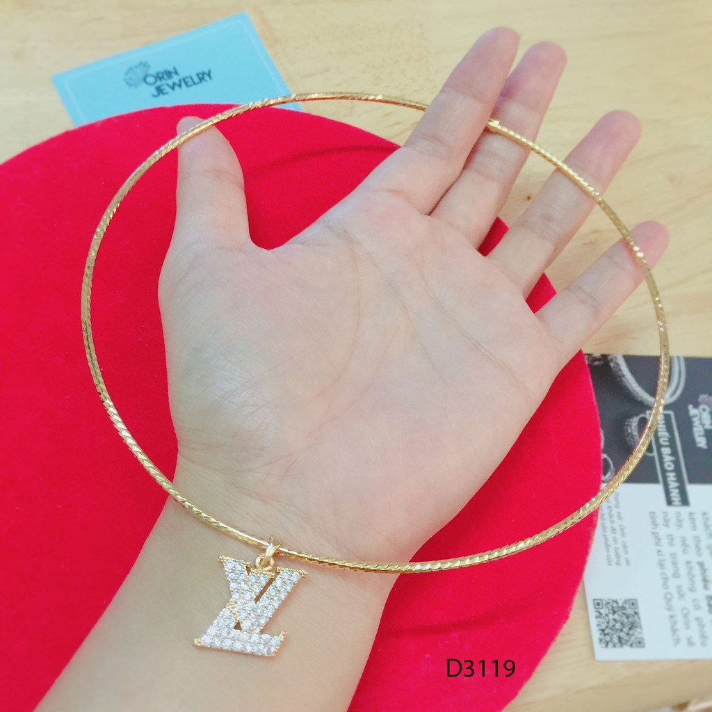 Dây chuyền nữ dạng xoắn mặt chữ L và V đính đá thiết kế bền màu cao cấp Orin D4143