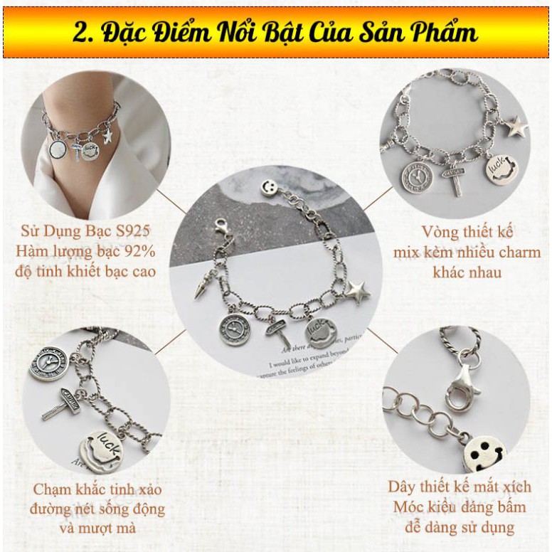 [Mã FARSBR241 giảm 15k đơn 0đ] Lắc tay bạc VIỄN CHÍ BẢO dây xích xoắn mix đồng hồ ngôi sao L000066