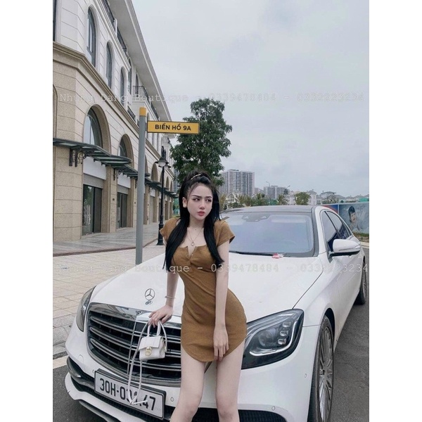 ĐẦM BODY CÚC BẤM DÁNG NGẮN VẠT BẦU