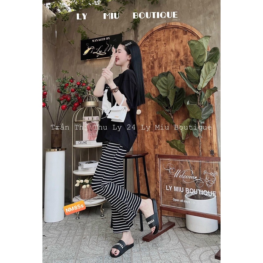 Sét áo cừu mic quần kẻ,bộ quần ống vảy loe mix áo phông hack dáng,co giãn thoải mái,quà tặng 1 sợ dây buộc tóc_Minxy