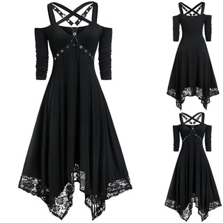 breakingbd Women Halloween Plus Size Open Shoulder Lace  Half Sleeve Gothic Dress
