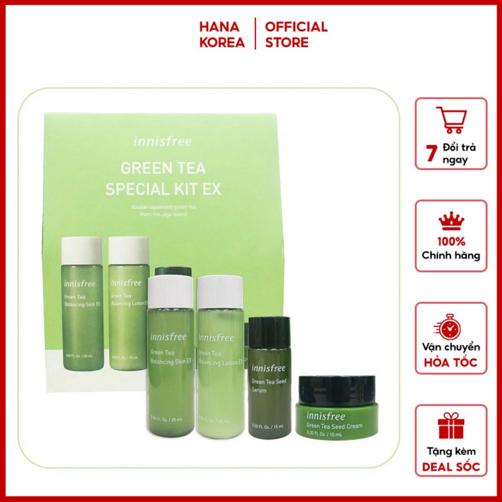 BỘ KEM DƯỠNG ẨM DA TRÀ XANH mini Innisfree Green Tea Special Kit 4 in 1
