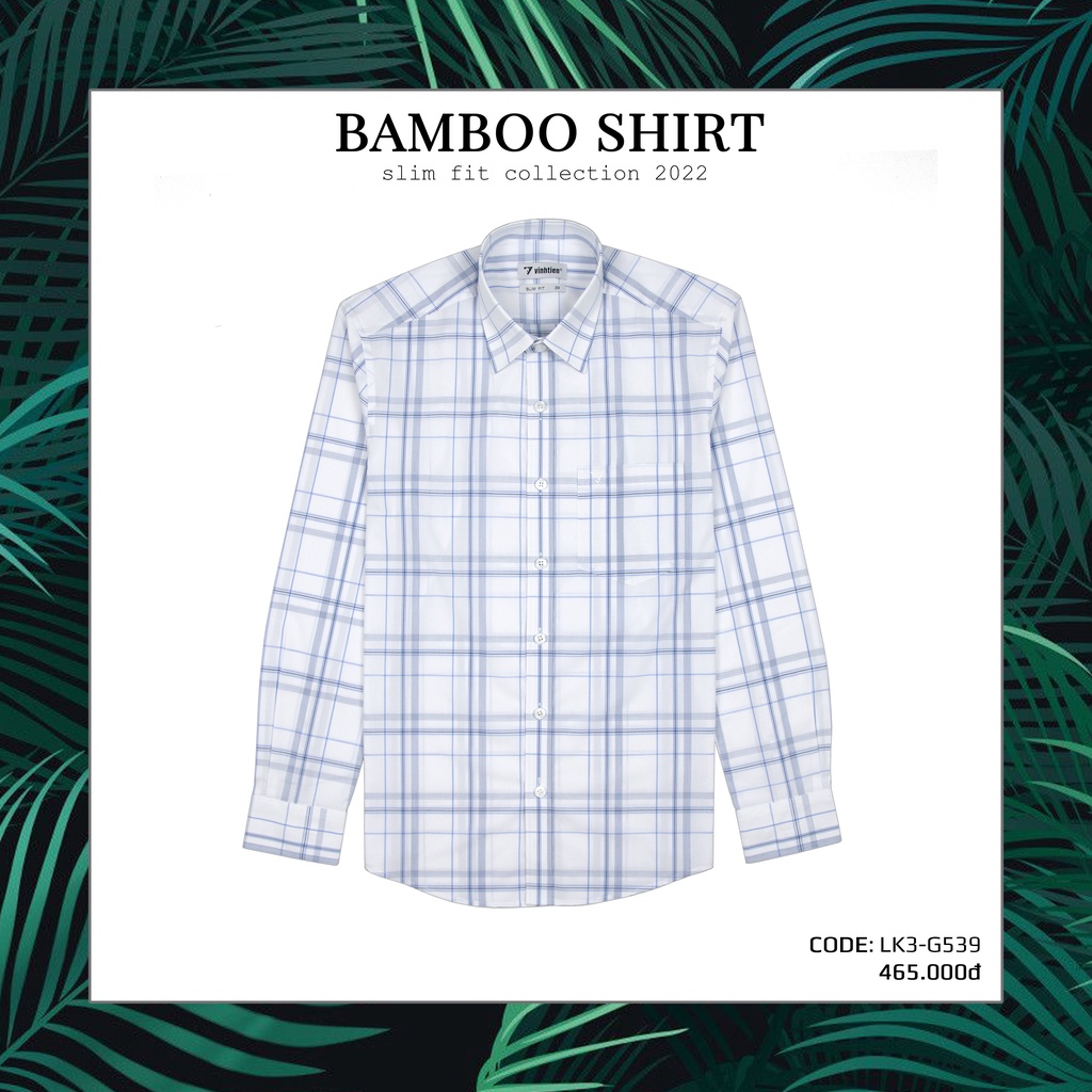 Áo Sơ Mi Dài Tay Sọc Caro Bamboo Vĩnh Tiến Slim Fit Vạt Bầu 465 - G539