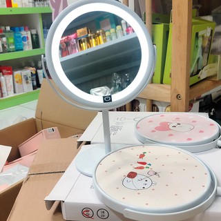 Gương trang điểm dáng tròn để bàn có đèn LED- size lớn