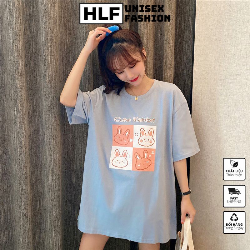 Áo thun tay lỡ form rộng Cute Rabbit cực xinh, áo phông form rộng HLFashion