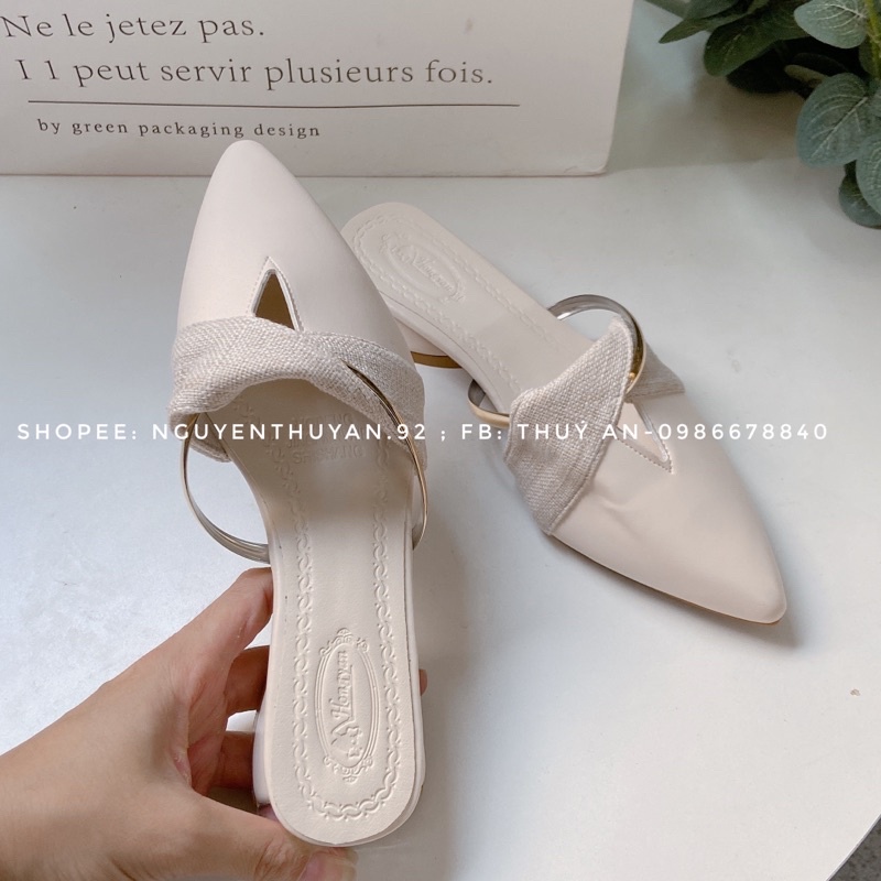 Hài sục da nữ mũi nhọn đế 3cm