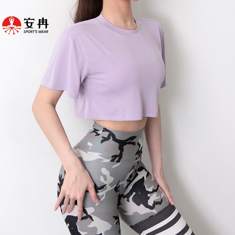 Áo thun thể thao ANRAN tay ngắn dáng rộng quyến rũ trẻ trung thời trang dành cho nữ