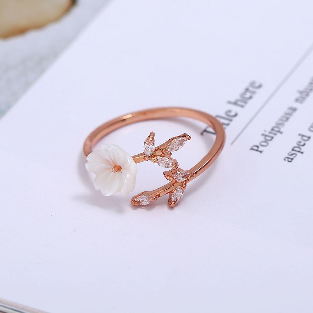 LILYES Nhẫn Hở Hình Chiếc Lá Đính Đá Vỏ Sò Trắng