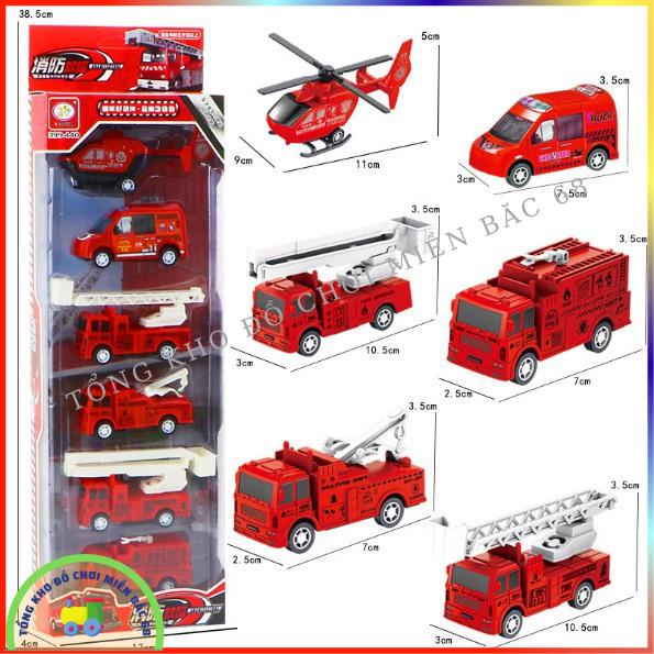 Đồ chơi mô hình hộp 6 xe ô tô Công trường Cứu hỏa Quân sư Môi trường chạy cót Đồ chơi hướng nghiệp cho bé TKMB68