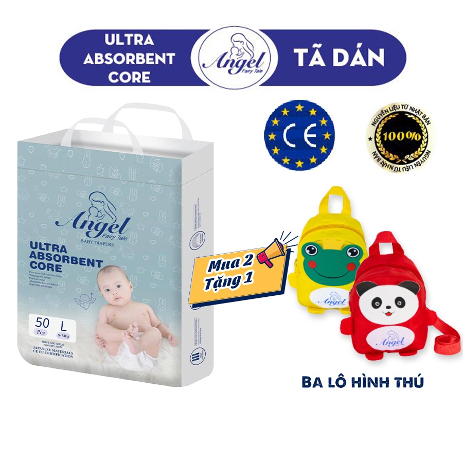 Tã Dán ANGEL Ultra Absorbent Core Size NB62- S58-M54-L50-XL46