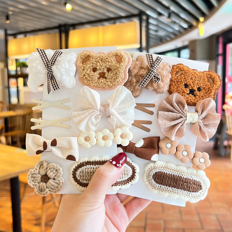 Set 9 Kẹp Tóc Hình Nơ / Gấu Hoạt Hình Dễ Thương Cho Bé Gái