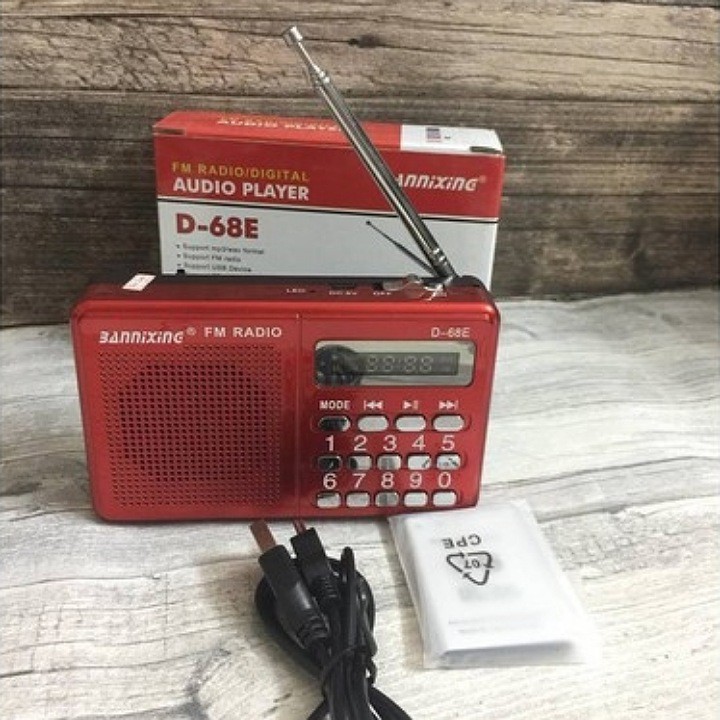 Đài FM Radio Bannixing D-68E kiêm máy nghe nhạc có cổng cắm USB và thẻ nhớ, tặng kèm pin 5C cùng dây sạc