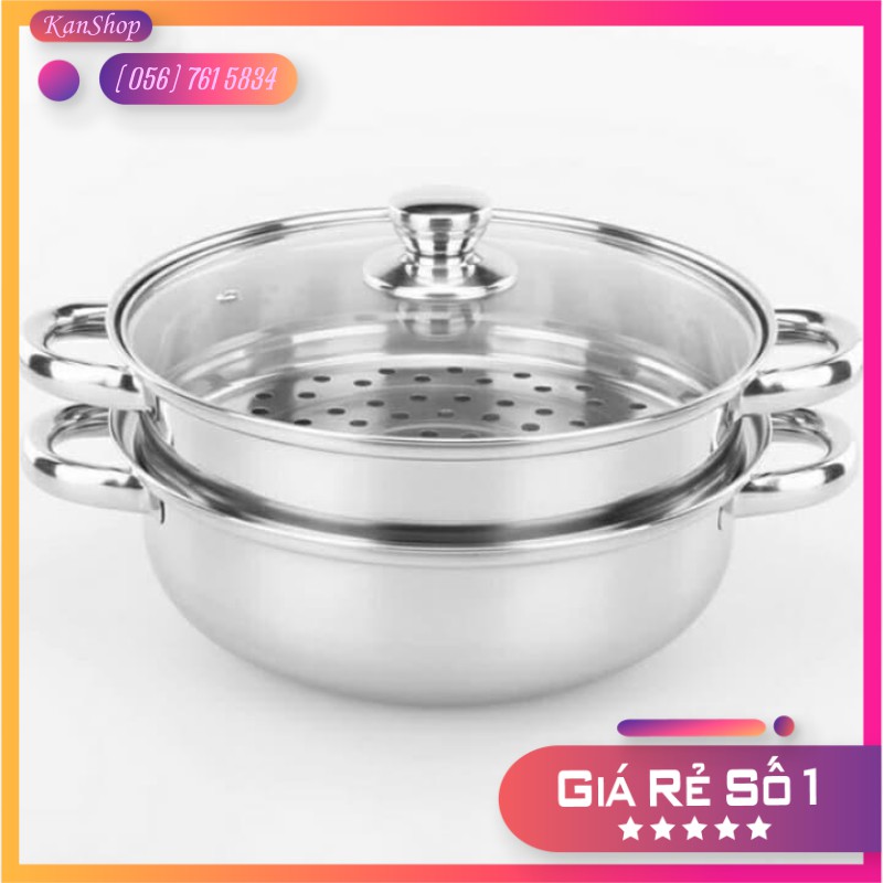 Nồi Hấp Inox 3 Tầng Đa Năng 28cm - Nồi Hấp Cao Cấp Không Gỉ Bền An Toàn Chống Trầy Đồ Xôi, Hâm Nóng Thước Ăn, Luộc Gà