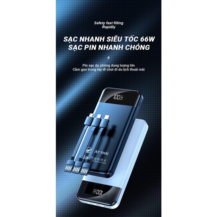 Pin sạc dự phòng sạc siêu nhanh 65W Cát Thái có sẵn 3 cáp sạc dung lượng lớn 20000mAh sạc nhanh thông minh an toàn