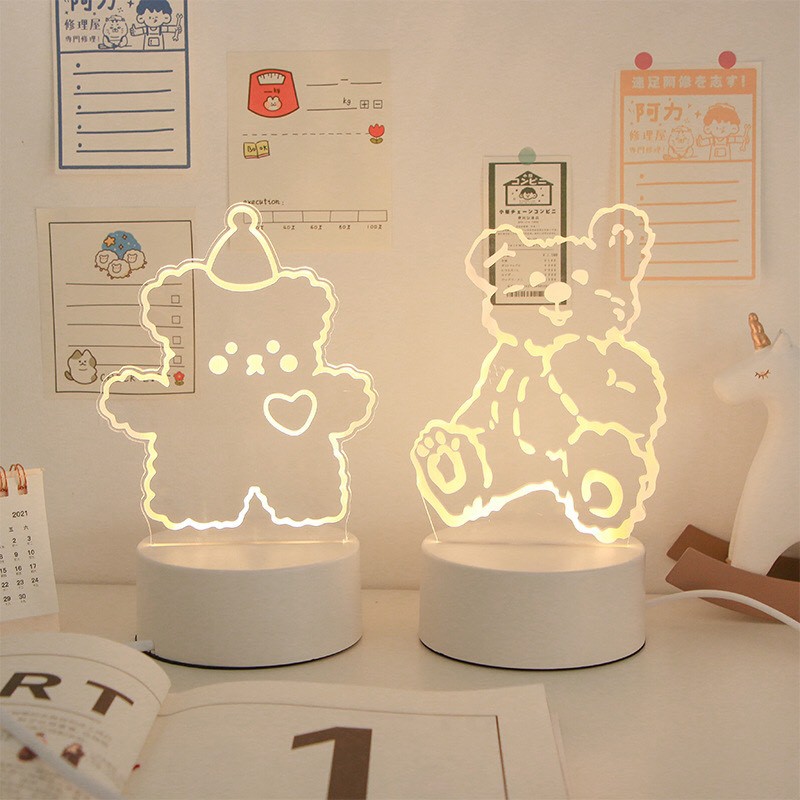 Đèn Led Ngủ 3D Bàn Gấu Trong Suốt Cute Phong Cách Dễ Thương - Trang Trí Phòng Ngủ DLN20