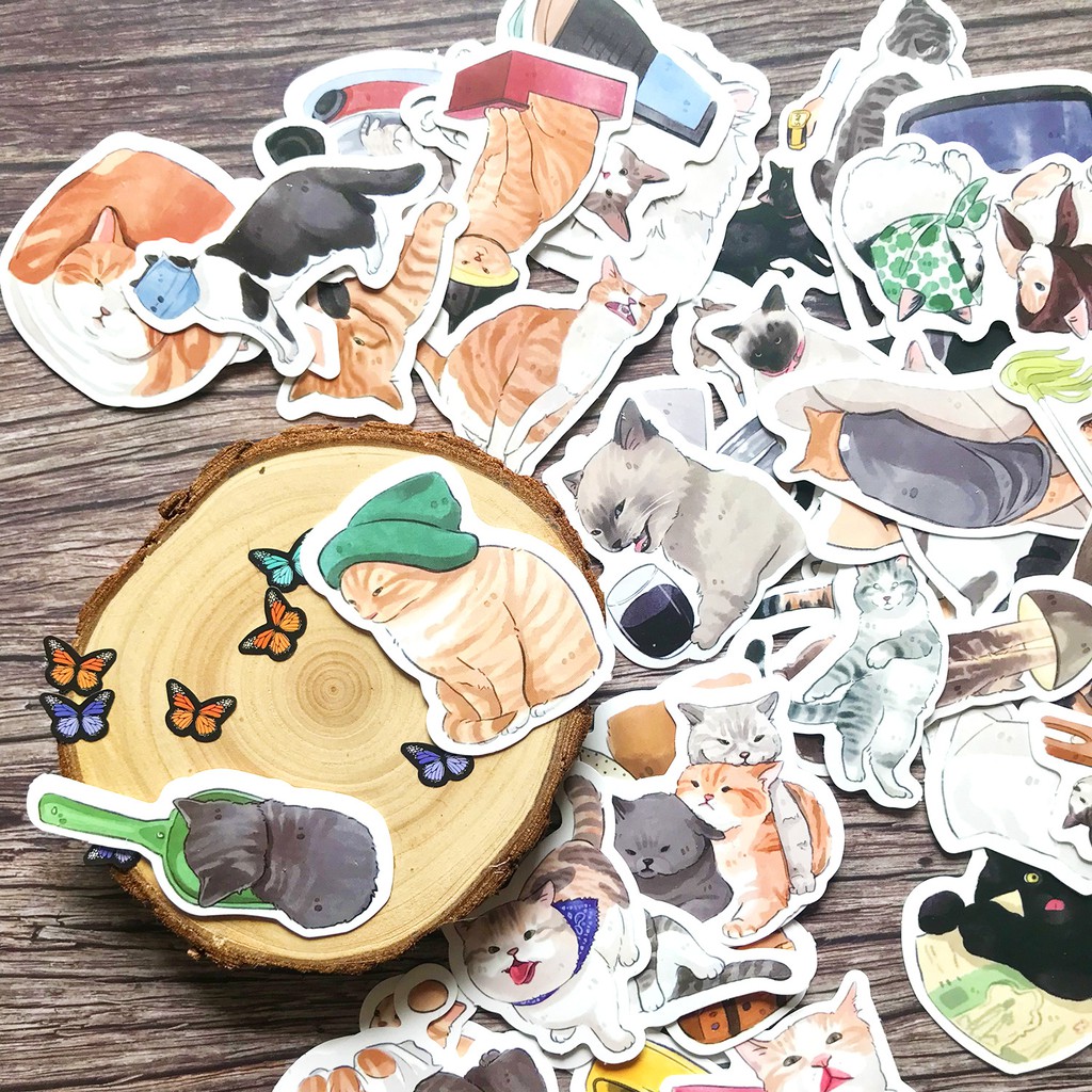 Bộ 54 Miếng Dán Trang Trí STICKER MÈO Chống Thấm Nước Dán Laptop Vali Sổ Tay