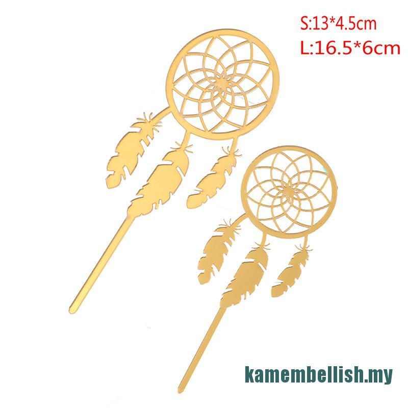 Phụ Kiện Trang Trí Bánh Kem Hình Dreamcatcher Lớn Nhỏ Bằng Acrylic Màu Vàng