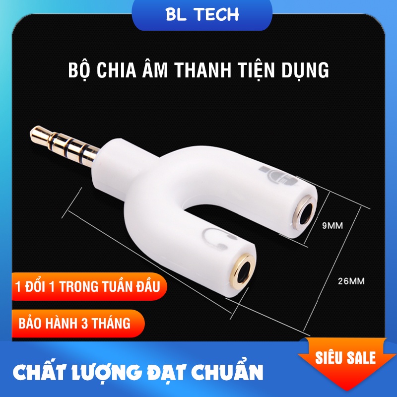 Bộ chuyển đổi cổng tai nghe chữ Y cổng âm thanh jack 3.5mm chuyển từ dây tai nghe và micro ra 1 jack cắm