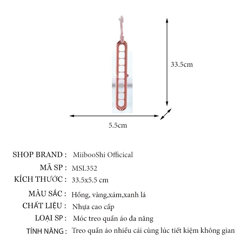 Móc nhựa treo quần áo, thanh treo quần áo thông minh 9 lỗ đa năng tiết kiệm diện tích MSL352