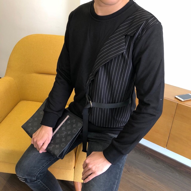 Áo thun nỉ mix nửa thân vét